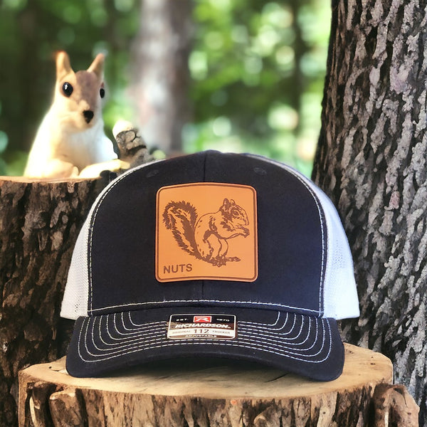 Funny Squirrel Nuts Leather Patch Trucker Hat Hunting Outdoors Hat