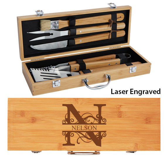 Personalized Grill tool set - Engraved BBQ Tools - Husband Gift- Dad gift-  Hand engraved custom designed- Premium BBQ set — Rusticcraft Designs