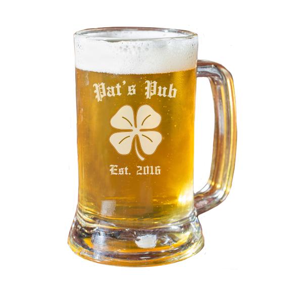 Pub Beer Mug, Irish Beer Glass, St. Patrick's Day Beer Mug, Irish, Shamrock Beer Mug