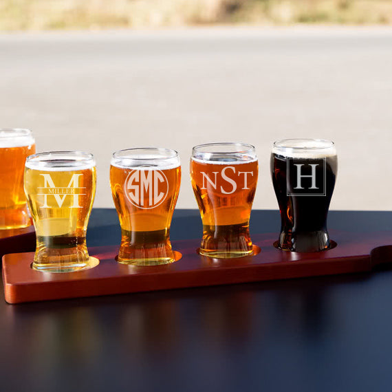 beer flight paddle with glasses personalized